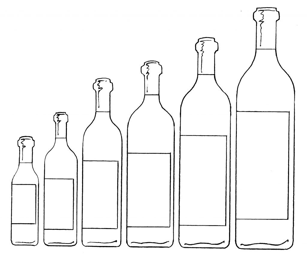 Diverse maten wijn flessen, Gastropedia